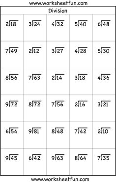 math worksheets 5th Grade Division Worksheets, Third Grade Division Worksheets, Division Worksheets Grade 3, 3rd Grade Division, Math Division Worksheets, Math Fact Worksheets, 4th Grade Math Worksheets, Free Printable Math Worksheets