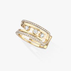 Move 10th Diamond Ring in Yellow Gold | Messika 11955-YG Yellow Gold Diamond Ring, Rose Gold Diamond Ring, Pave Diamond Ring, Stylish Rings, Ladies Diamond Rings, Gold Diamond Ring, Luxury Rings, Earring Crafts, Women Diamond