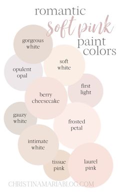 the words romantic soft pink paint colors are shown in white and pink, with different shades