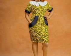 Ewa Dress with peterpan collar, is an hand made product. Made from the indigenous Africa Ankara print. Ankara Sleeve Styles, Ankara Dress Styles Short, Sotho Traditional Dresses, Bubu Gown, Peterpan Collar, Kitenge Dress, Ankara Gown, Patch Dress, African Fashion Ankara