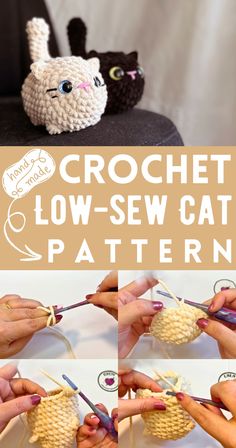 crochet low - sew cat pattern with instructions to make it easy and fun