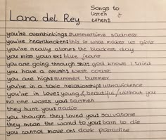 a piece of paper with writing on it that says, long del ray and you're