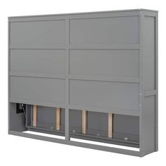 the side view of a wall mounted enclosure with two doors and three compartments for various items