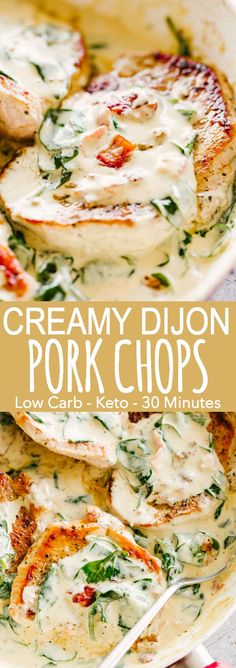 creamy, delicious pork chops with cream sauce in a skillet