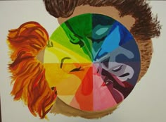 a drawing of two people with their faces painted in different shades of rainbows and browns