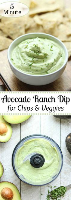 avocado ranch dip for chips and veggies with the title above it