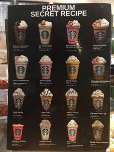 the menu for starbucks's secret recipe is displayed