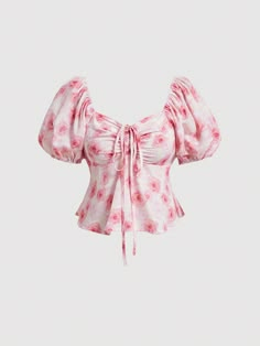 Pink Boho Collar Short Sleeve Polyester Floral,Tie Dye,All Over Print Peplum,Top Embellished Non-Stretch  Women Clothing Famous Clothes, College Dress, Cute Formal Dresses, Neat Casual Outfits, Printed Peplum Top, Modest Dresses Casual, Cute Lazy Outfits, Pink Boho, Women Blouses