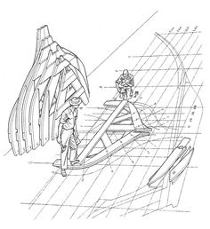 an image of a drawing of a man standing next to a plane with the wings folded