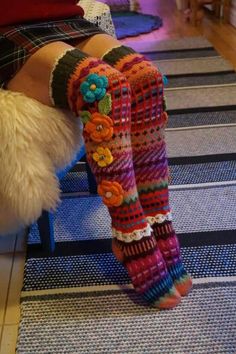 Colorful Leg Warmers, Fancy Socks, Woolen Flower, Crochet Slipper, Crochet Leg Warmers, Flower Socks, Crochet Socks, Knitted Socks, Funky Outfits