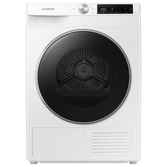 the front view of a samsung dryer with its door open and venting out