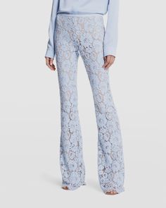 $1650 Michael Kors Collection Women's Blue Paillette Floral Lace Flare Pants 6 Description Michael Kors Collection Paillette Floral Lace Flare Pants Michael Kors Collection pants in paillette floral lace Mid rise sits high on the hip Flat front Fitted through hip; flared from knee Full length Scalloped hem Invisible side zip Cotton/nylon/rayon Dry clean Imported. About Us We sell only 100% authentic clothing from new with tags to gently used. We have a 100% authentic or money back guarantee on every item we sell. Items are listed daily so make sure to put us on your favorite! We have been in business for over 10 years selling tens of thousands of designer items. We strive to meet your designer needs at a quality price! Payment Shipping Returns Payment accepted via paypal, credit/debit card Chic Lace Evening Bottoms, Chic Lace Bottoms For Evening, Spring Evening Lace Bottoms, Evening Wide Leg Blue Bottoms, Blue Wide-leg Evening Bottoms, Blue Wide Leg Bottoms For Evening, Blue Wide Leg Evening Bottoms, Elegant Light Blue Pants For Summer, Elegant Light Blue Summer Pants