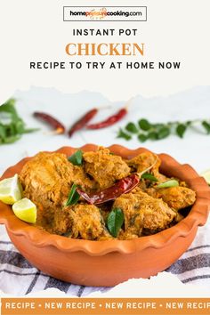 the recipe for instant pot chicken is shown in a bowl on top of a table