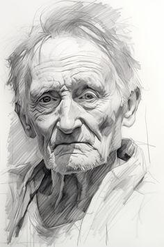 a drawing of an old man with long hair