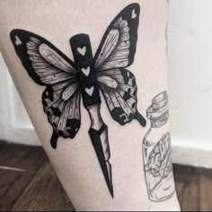 Georgia Tattoos, Butterfly Knife Tattoo, Traditional Tattoos Black, Traditional Tattoo Designs, Knife Tattoo, Sick Tattoo, Butterfly Knife, Spooky Tattoos, Cute Little Tattoos