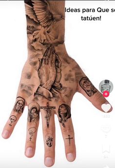 a person's hand with tattoos on it and the words, ideas para que se tatuen