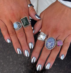 27 Silver Nail Designs That Inspire Beauty Summer Nails 2023 Bright, 2023 Chrome Nails, Bright French Tips, Gel Chrome Nails, Nails With Chrome, Nails For 2023, Bold Nails, Match Nails