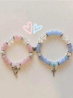 Asthetic Braclets Pic, Bsf Matching Jewelry, Matching Ideas For Friends, Color Block Bracelet, Cute Crystal Bracelets, Matching Things With Bestie, Matching Bestie Jewelry, Bff Matching Jewelry, Beaded Matching Bracelets