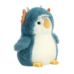 a blue and white stuffed penguin with horns