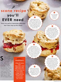 the recipe for scones is shown in an advertisement with instructions to make it look like they