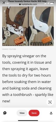 an iphone screen showing two pictures of different types of chairs and the words, by spraying vinegar on the tools, covering it in tissue and then