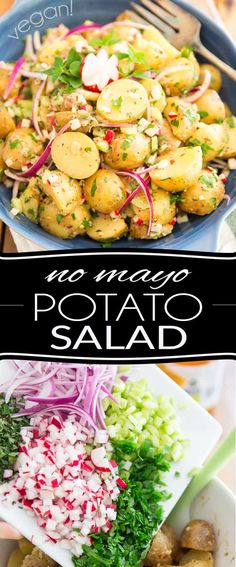 potato salad with onions and radishes in a bowl