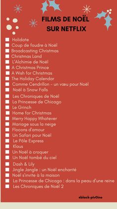 a red and white poster with the words films de noel sur netflix