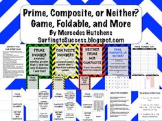 a blue and white chevron pattern with the words prime, compositete, or nether game, foldable, and more