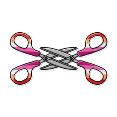 two pairs of scissors with pink and orange handles