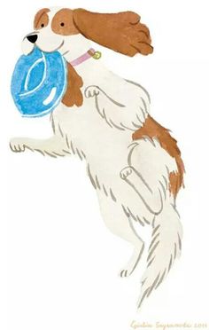 a drawing of a dog holding a frisbee in its mouth