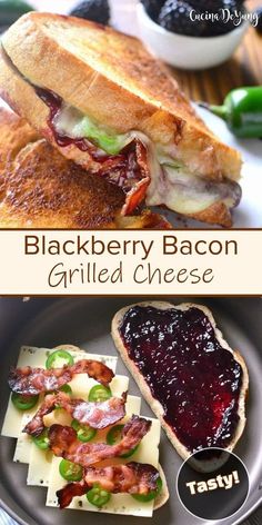 the blackberry bacon grilled cheese sandwich is ready to be eaten on the plate