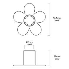 a drawing of a flower with the measurements for each piece in front and side view