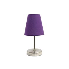 a purple lamp with a silver base on a white background