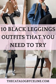 Dressy Outfits With Leggings Winter, Fall 2023 Leggings Outfits, Casual Black Leggings Outfit Winter, Womens Fall Leggings Outfits, Trendy Outfits With Black Leggings, Dressing Up Black Leggings, Dressy Outfit With Leggings, Long Shirt With Leggings Outfit, Black Striped Pants Outfit Winter