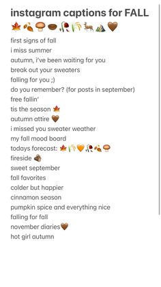 an instagram caption for fall with the words instagram captions on it