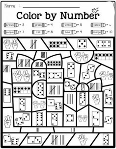 the color by number worksheet for children to learn numbers and counting them with dices