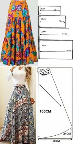 the skirt pattern is shown with measurements and measurements for each item, including size chart