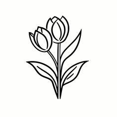 a black and white drawing of two tulips