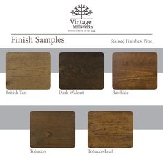 wood samples with different colors and finishes for the finish samples in each sample, including dark walnut