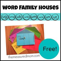 the word family houses is on top of a pile of colorful papers with words below it