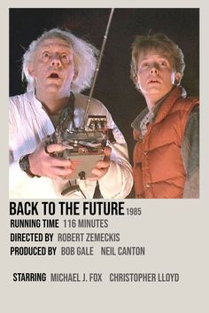 back to the future movie poster with two men looking at something in front of them