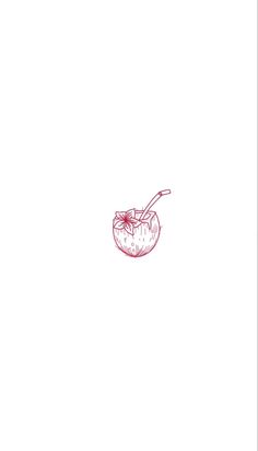 a drawing of an apple with a spoon in it's mouth, on a white background