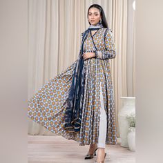 New With Tags Three Piece Size Small Will Ship Same Or Next Day Pakistan Women Dress, Maria B Dresses, Three Piece Dress, Maria B, Suit Fabric, Pakistani Outfits, Piece Dress, Blue Cream, Wedding Outfit