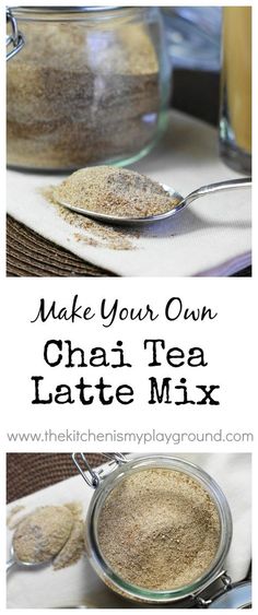 the ingredients to make your own chai tea latte mix are shown in separate bowls