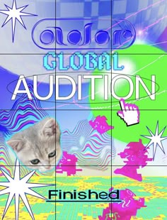 an image of a cat with the words cloud global auction on it's screen