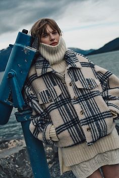 Don't forget a jacket – the season's staple is having a moment. Crafted from a curly plaid sherpa, this shacket features a boxy fit and voluminous sleeves. | Plaid Sherpa Shacket Top by Pilcro in White, Women's, Size: Smallmall, Polyester at Anthropologie Sherpa Shacket, Cable Turtleneck Sweater, Denim Trench Coat, Voluminous Sleeves, Winter Outfit Inspiration, Sherpa Jacket, Boho Blouses, Premium Denim, Turtleneck Sweater