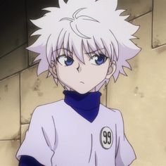 an anime character with white hair and blue eyes is looking at the camera while he says,