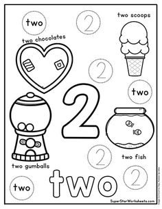 two numbers worksheet for kids to color and practice number 2 with the letter t