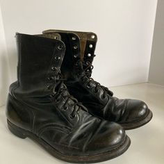 Vintage True Combat Boots Black Leather Men’s Size Unknown (Original Owner Put Name Over It) Measures 12” Heel To Toe. Vampire Boots Men, Work Boots Black, Army Shoes, Combat Boots Black, Size 12 Heels, 3 Sisters, Black Leather Boots, Over It, Vintage Shoes