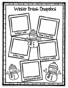 winter break snapshot with snowmen and frames on the front, in black and white